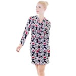 Cute Christmas Seamless Pattern Vector Button Long Sleeve Dress