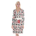 Cute Christmas Seamless Pattern Vector Long Sleeve Velvet Front Wrap Dress
