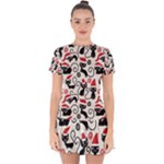 Cute Christmas Seamless Pattern Vector Drop Hem Mini Chiffon Dress