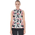 Cute Christmas Seamless Pattern Vector Mock Neck Shell Top