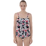 Cute Christmas Seamless Pattern Vector Twist Front Tankini Set