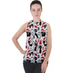 Cute Christmas Seamless Pattern Vector Mock Neck Chiffon Sleeveless Top