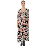 Cute Christmas Seamless Pattern Vector Button Up Boho Maxi Dress