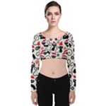 Cute Christmas Seamless Pattern Vector Velvet Long Sleeve Crop Top