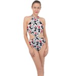 Cute Christmas Seamless Pattern Vector Halter Side Cut Swimsuit