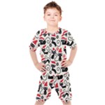 Cute Christmas Seamless Pattern Vector Kids  Tee and Shorts Set