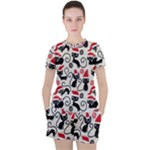 Cute Christmas Seamless Pattern Vector Women s Tee and Shorts Set