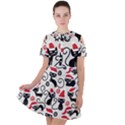 Cute Christmas Seamless Pattern Vector Short Sleeve Shoulder Cut Out Dress  View1