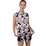 Cute Christmas Seamless Pattern Vector Sleeveless Chiffon Button Shirt