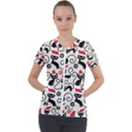 Cute Christmas Seamless Pattern Vector Short Sleeve Zip Up Jacket