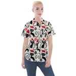 Cute Christmas Seamless Pattern Vector Women s Short Sleeve Pocket Shirt
