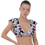 Cute Christmas Seamless Pattern Vector Plunge Frill Sleeve Bikini Top