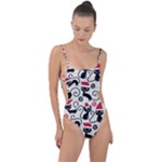 Cute Christmas Seamless Pattern Vector Tie Strap One Piece Swimsuit