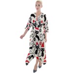 Cute Christmas Seamless Pattern Vector Quarter Sleeve Wrap Front Maxi Dress