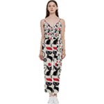 Cute Christmas Seamless Pattern Vector V-Neck Spaghetti Strap Tie Front Jumpsuit