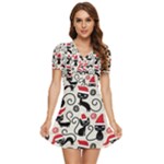 Cute Christmas Seamless Pattern Vector V-Neck High Waist Chiffon Mini Dress