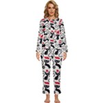 Cute Christmas Seamless Pattern Vector Womens  Long Sleeve Lightweight Pajamas Set