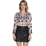 Cute Christmas Seamless Pattern Vector Long Sleeve Tie Back Satin Wrap Top