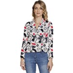Cute Christmas Seamless Pattern Vector Women s Long Sleeve Revers Collar Cropped Jacket