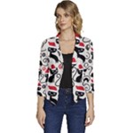 Cute Christmas Seamless Pattern Vector Women s Casual 3/4 Sleeve Spring Jacket