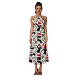 Cute Christmas Seamless Pattern Vector Sleeveless Cross Front Cocktail Midi Chiffon Dress