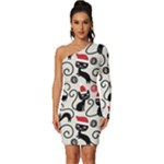 Cute Christmas Seamless Pattern Vector Long Sleeve One Shoulder Mini Dress