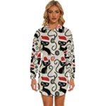 Cute Christmas Seamless Pattern Vector Womens Long Sleeve Shirt Dress