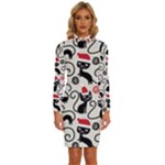 Cute Christmas Seamless Pattern Vector Long Sleeve Shirt Collar Bodycon Dress