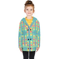 Checkerboard-squares-abstract- Kids  Double Breasted Button Coat