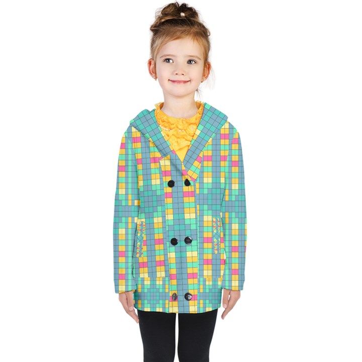 Checkerboard-squares-abstract- Kids  Double Breasted Button Coat