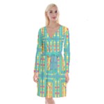 Checkerboard-squares-abstract- Long Sleeve Velvet Front Wrap Dress