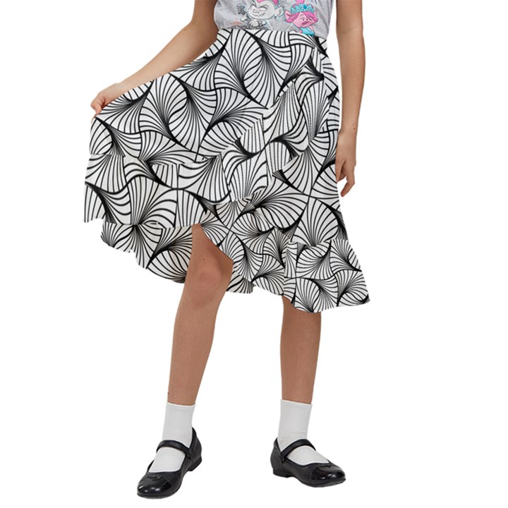 Abstract Seamless Pattern Kids  Ruffle Flared Wrap Midi Skirt