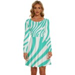 Blue Zebra Vibes Animal Print   Long Sleeve Wide Neck Velvet Dress