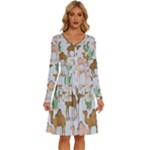 Camels-cactus-desert-pattern Long Sleeve Dress With Pocket