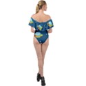 Seamless-pattern-ufo-with-star-space-galaxy-background Off Shoulder Velour Bodysuit  View2