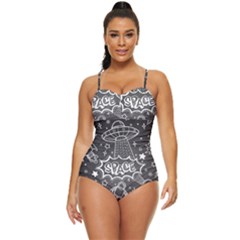 Vector-flat-space-design-background-with-text Retro Full Coverage Swimsuit