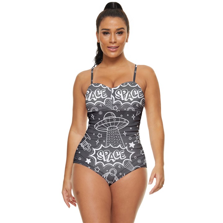 Vector-flat-space-design-background-with-text Retro Full Coverage Swimsuit