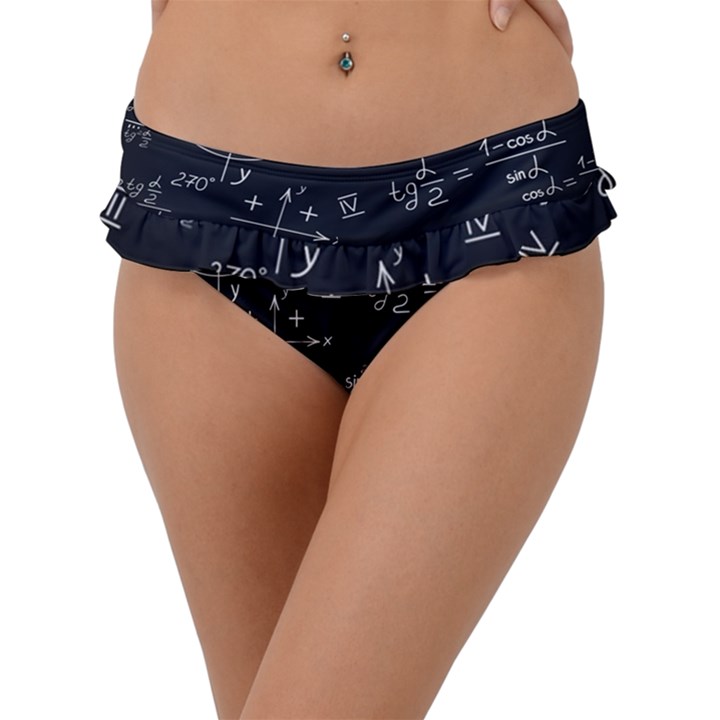 Mathematical-seamless-pattern-with-geometric-shapes-formulas Frill Bikini Bottoms