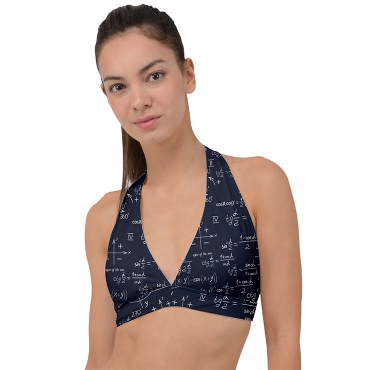 Mathematical-seamless-pattern-with-geometric-shapes-formulas Halter Plunge Bikini Top