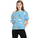 Sky-pattern One Shoulder Cut Out Tee