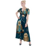Seamless-pattern-owls-dreaming Button Up Short Sleeve Maxi Dress