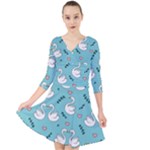 Elegant Swan Pattern Design Quarter Sleeve Front Wrap Dress