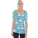 Elegant Swan Pattern Design Wide Neckline Tee