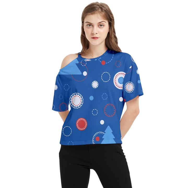 Christmas Pattern Tree Design One Shoulder Cut Out Tee
