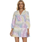Tie Dye Pattern Colorful Design V-Neck Placket Mini Dress