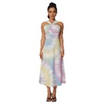 Tie Dye Pattern Colorful Design Sleeveless Cross Front Cocktail Midi Chiffon Dress