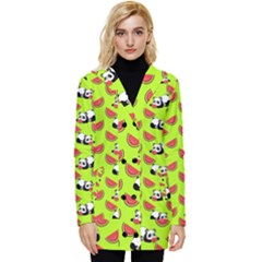 Watermelon Panda Background Wallpaper Button Up Hooded Coat 