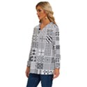 Black And White Geometric Patterns Long Sleeve Drawstring Hooded Top View2