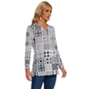 Black And White Geometric Patterns Long Sleeve Drawstring Hooded Top View3