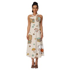 Bear Cartoon Background Pattern Seamless Animal Sleeveless Cross Front Cocktail Midi Chiffon Dress